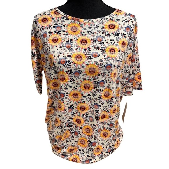 LulaRoe Irma Tunic Short Sleeve Sunflower Floral Yellow Red Blurred XXS-XS 00-0 - Picture 1 of 15